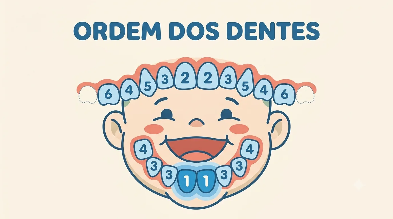 Ordem em que os dentes de leite do bebê nascem, numerados de 1 a 6, dos incisivos de baixo aos molares