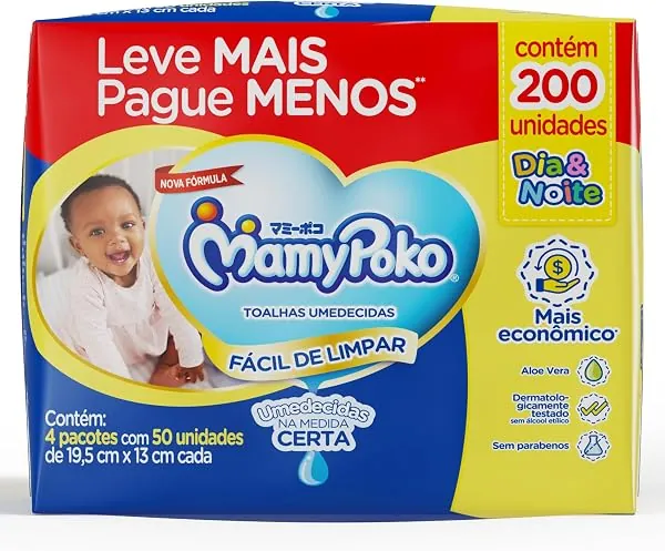 Lenços umedecidos MamyPoko Dia e Noite 200 unidades